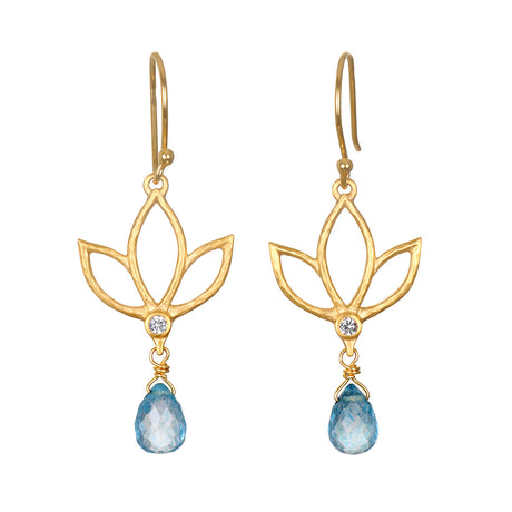 Blue Topaz Lotus Drop Earrings
