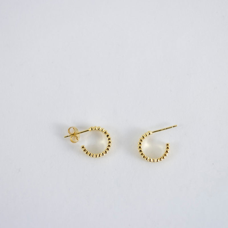 Tiny Ribbed Hoop on Post Gold Vermeil
