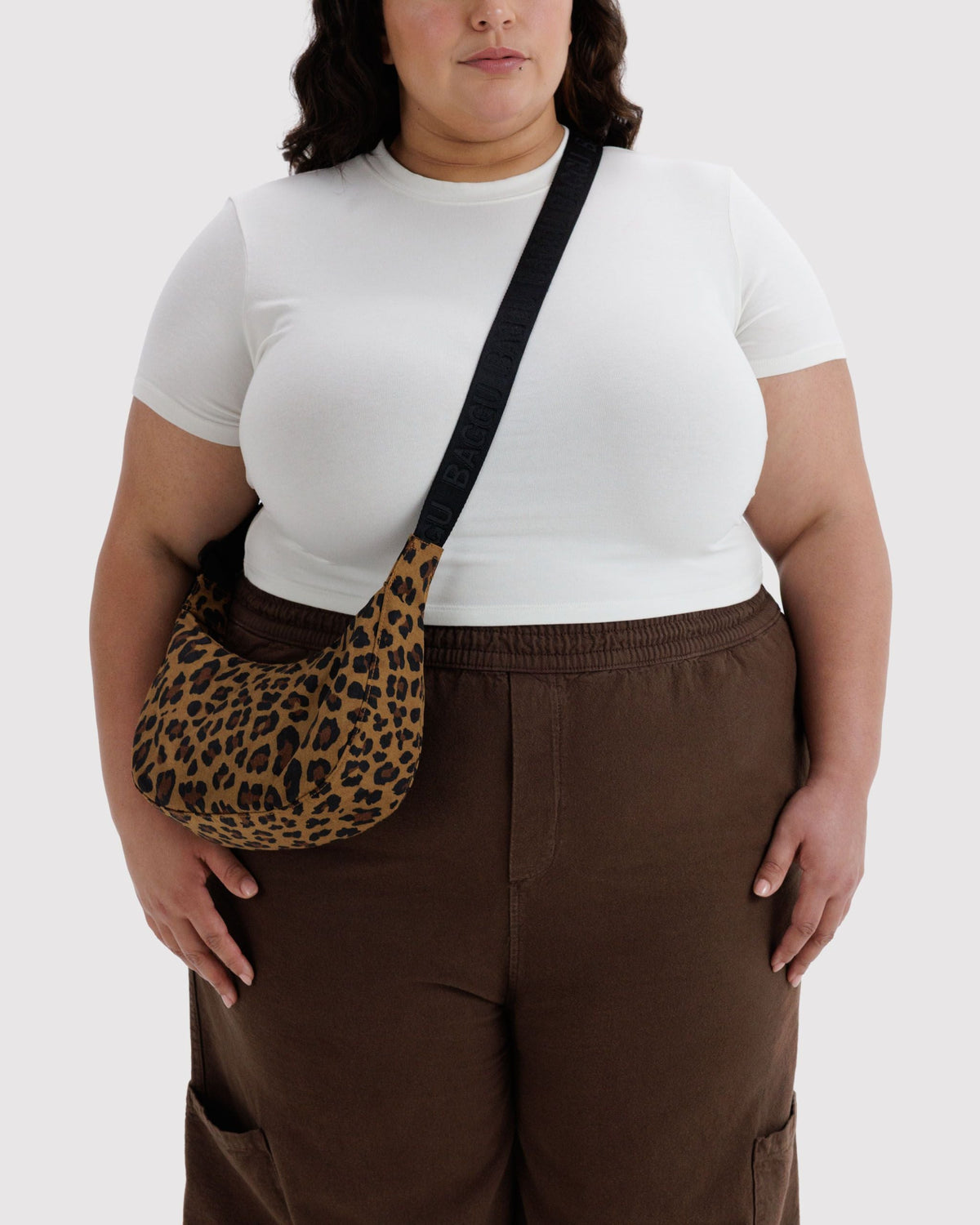 Small Nylon Crescent Bag in Leopard