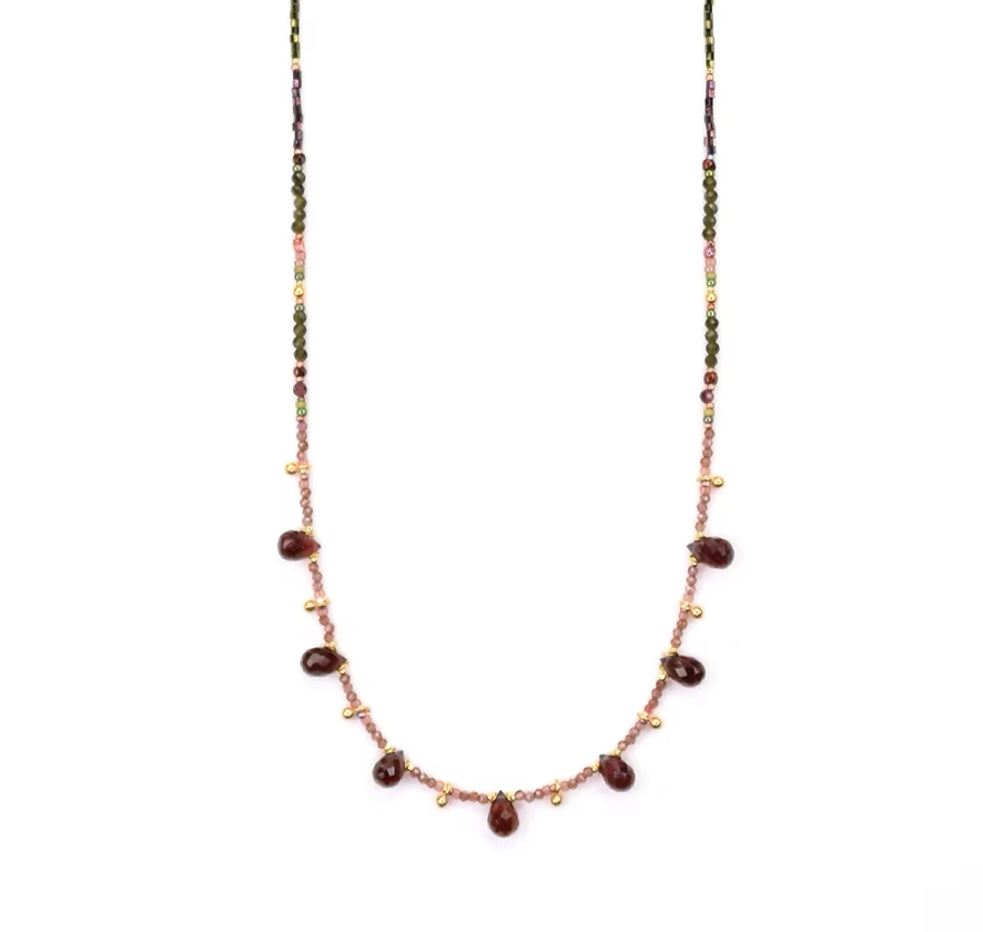 Gold Fill, 24K Vermeil, Garnet, Rhodalite, Jade Necklace