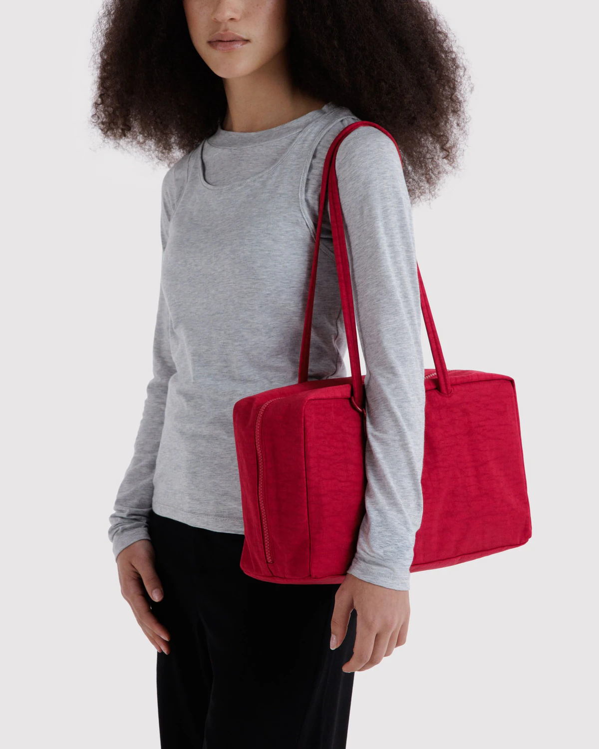 Medium Nylon Bowler Bag in Cherry
