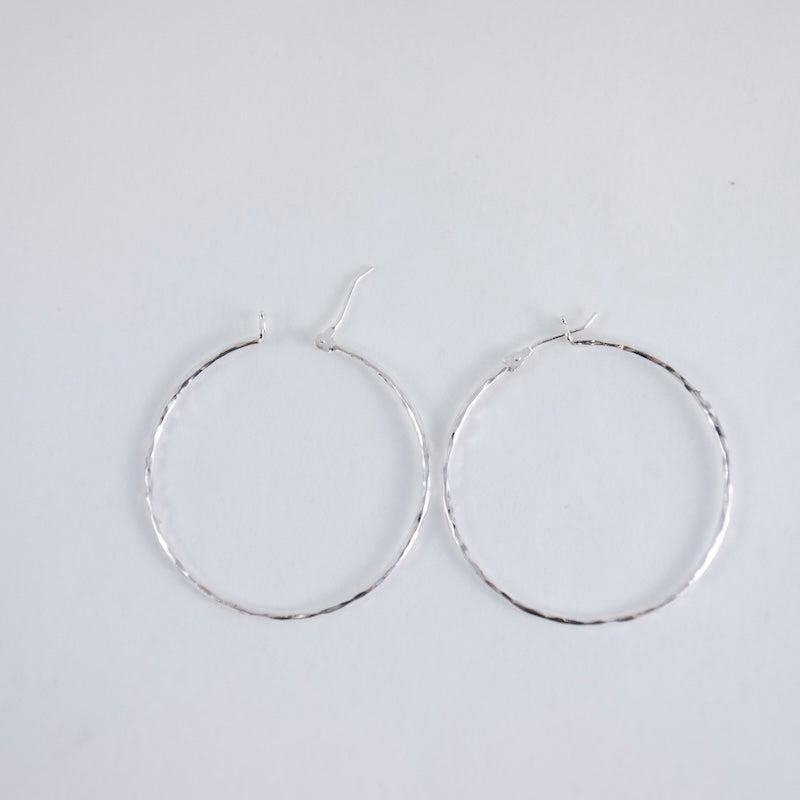 Medium Hammered Hoops in Sterling Silver