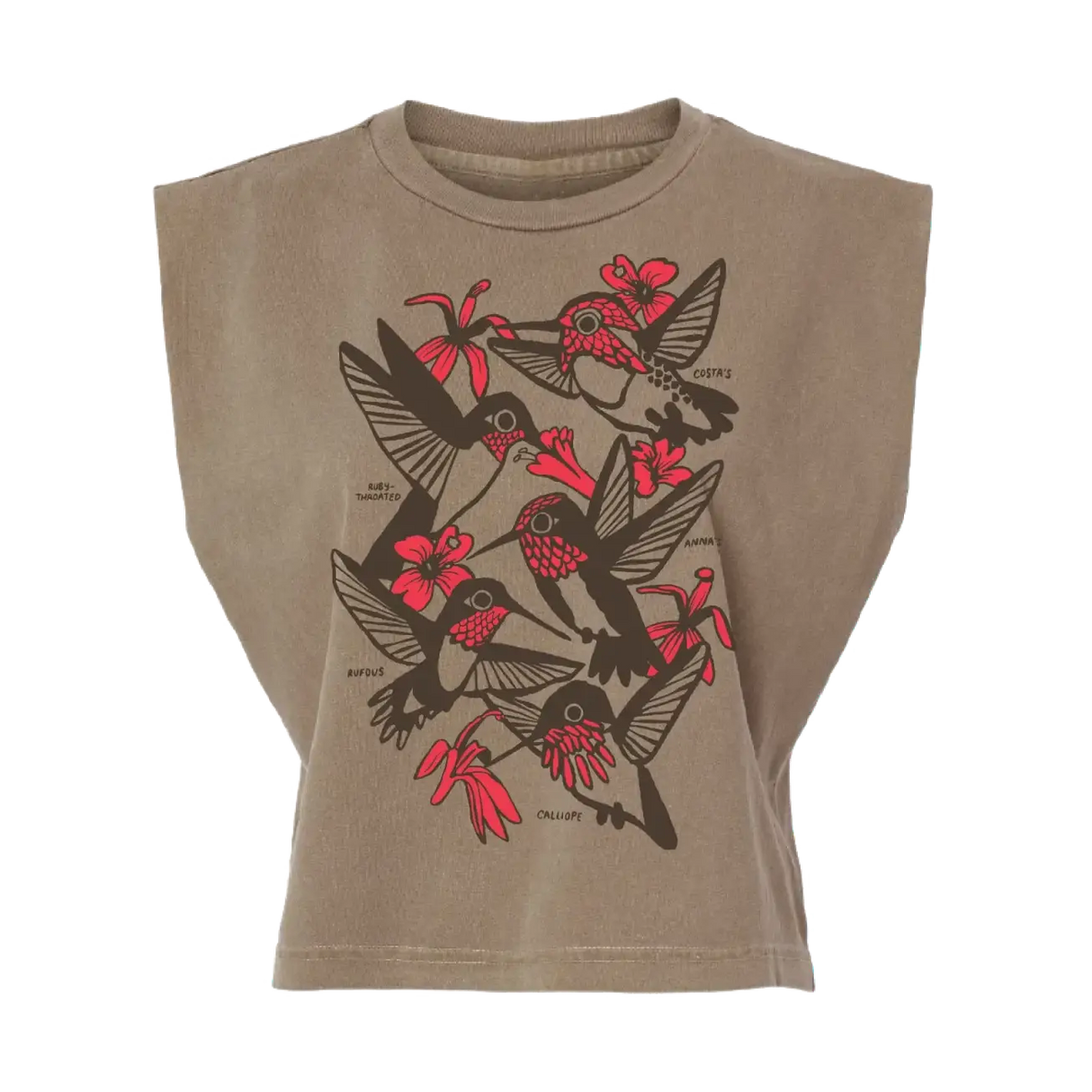 Hummingbirds Boxy Tank in Mushroom