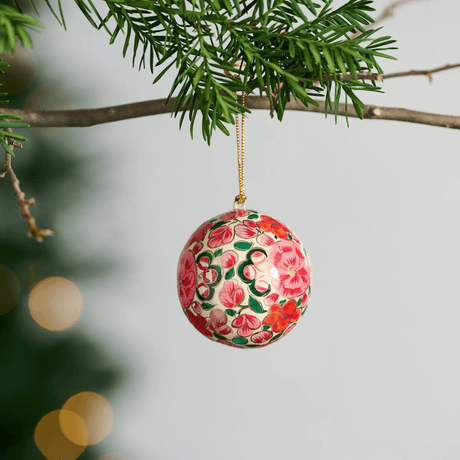 Painted Bright Florals Paper Mache Ball Ornament from Ten Thousand Villages at Pinch in Northampton, MA