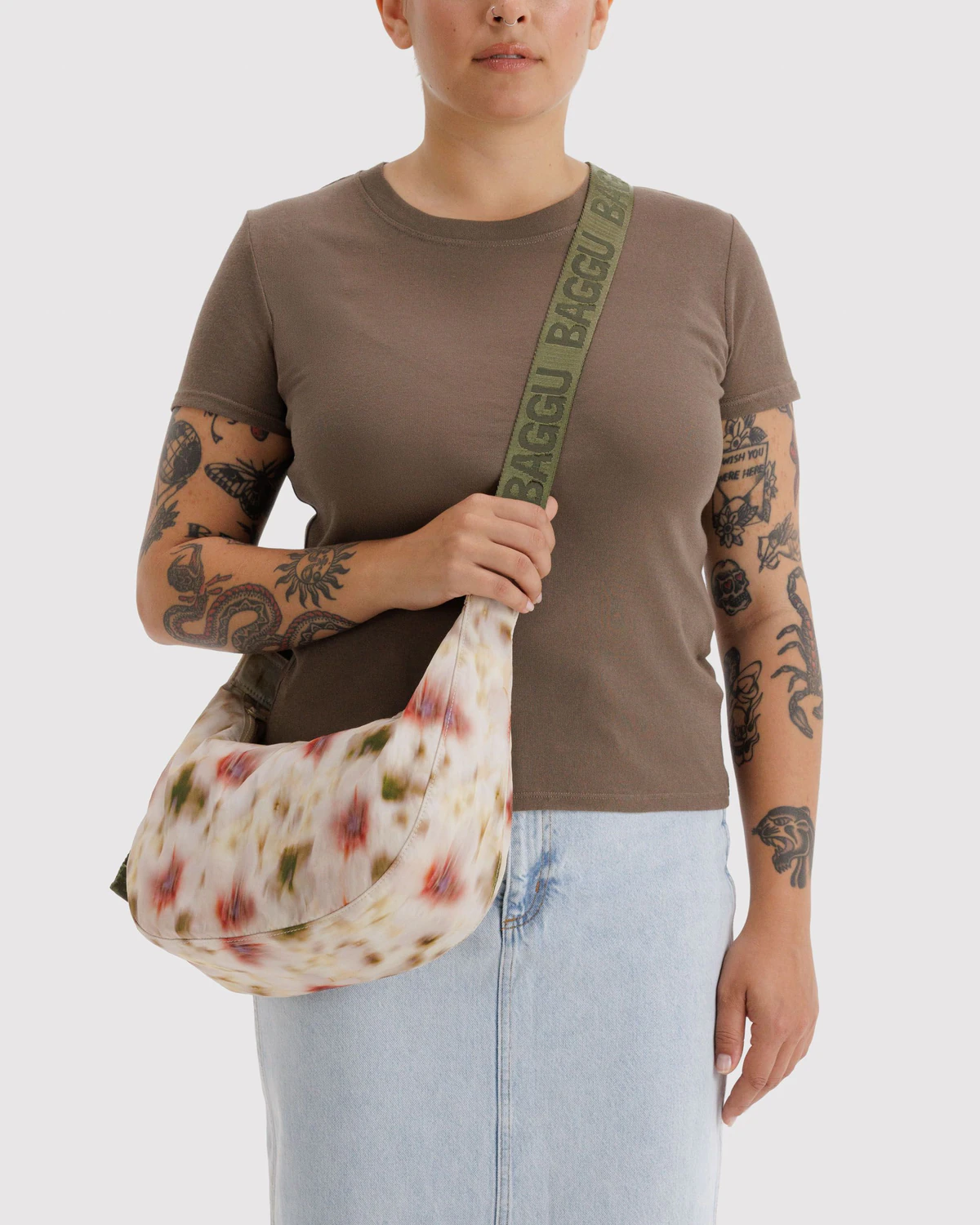 Medium Nylon Crescent Bag in Abstract Floral