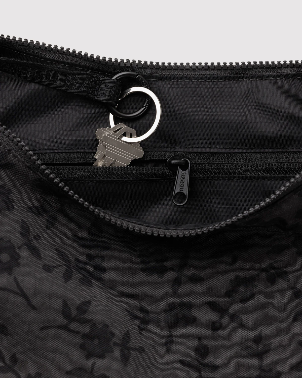Medium Nylon Crescent Bag in Charcoal Ditsy Floral