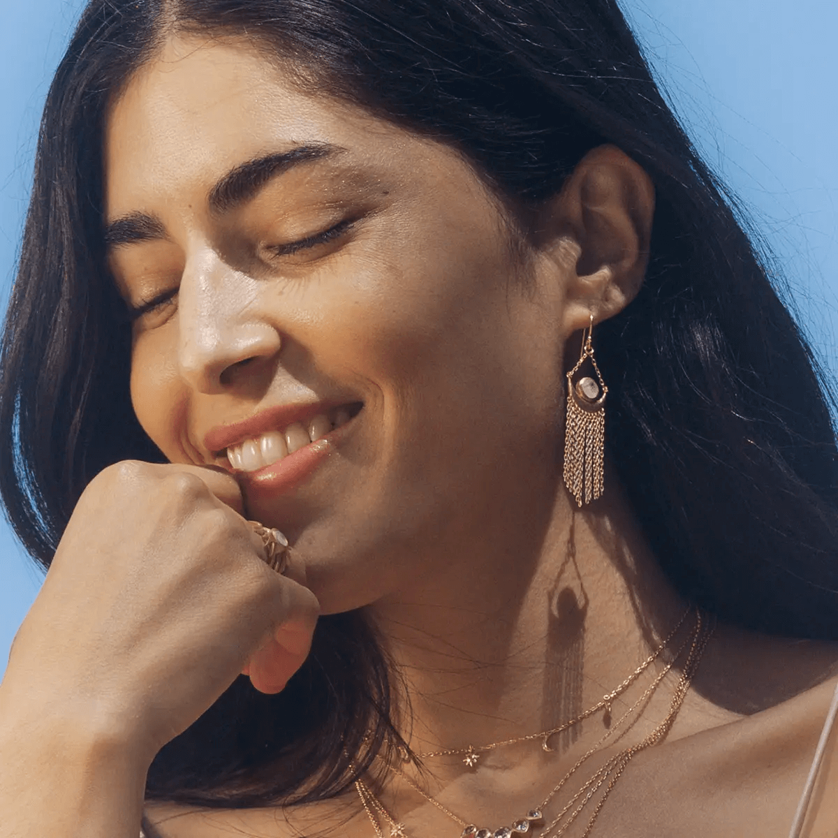 Cascade of Sunlight Moonstone Fringe Drop Earrings at PINCH