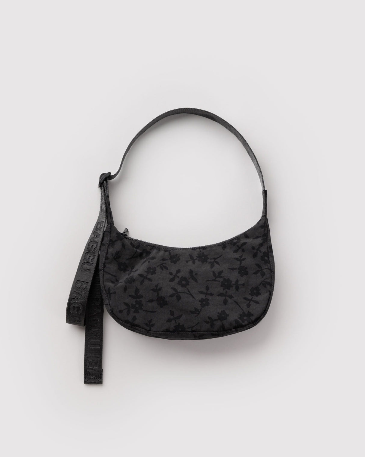 Small Nylon Crescent Bag in Charcoal Ditsy Floral
