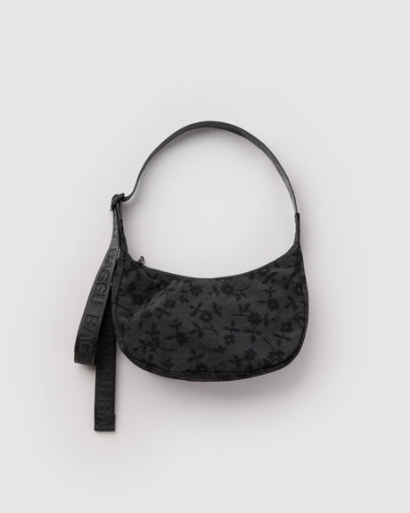 Small Nylon Crescent Bag in Charcoal Ditsy Floral