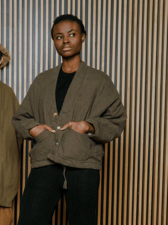 Hanten Padded Kimono in Olive Green from Bellewaera at Pinch in Northampton, MA