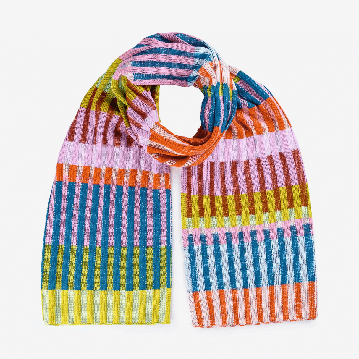 Mosaic Stripe Scarf in Rust & Lilac