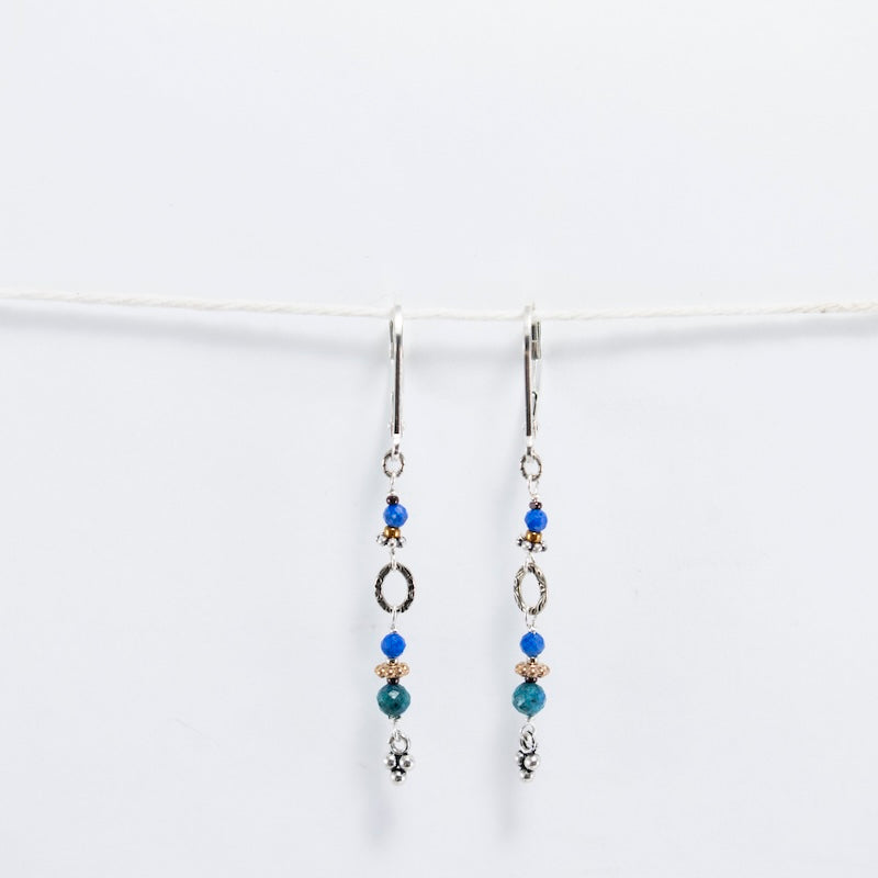 Lapis, Turquoise, Azurite, Bronze, & Sterling Silver Earrings