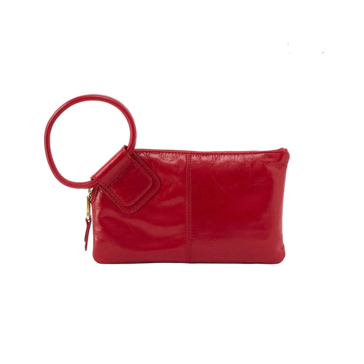 A red patent leather clutch bag with a circular top handle and a gold zipper pull, shown on a plain off-white background with text in the top right corner reading 'Fall 2026 Start Ship: 9/28'.