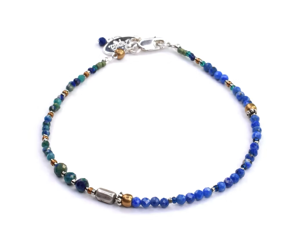 Sterling Silver, Bronze, Lapis, and Azurite Bracelet