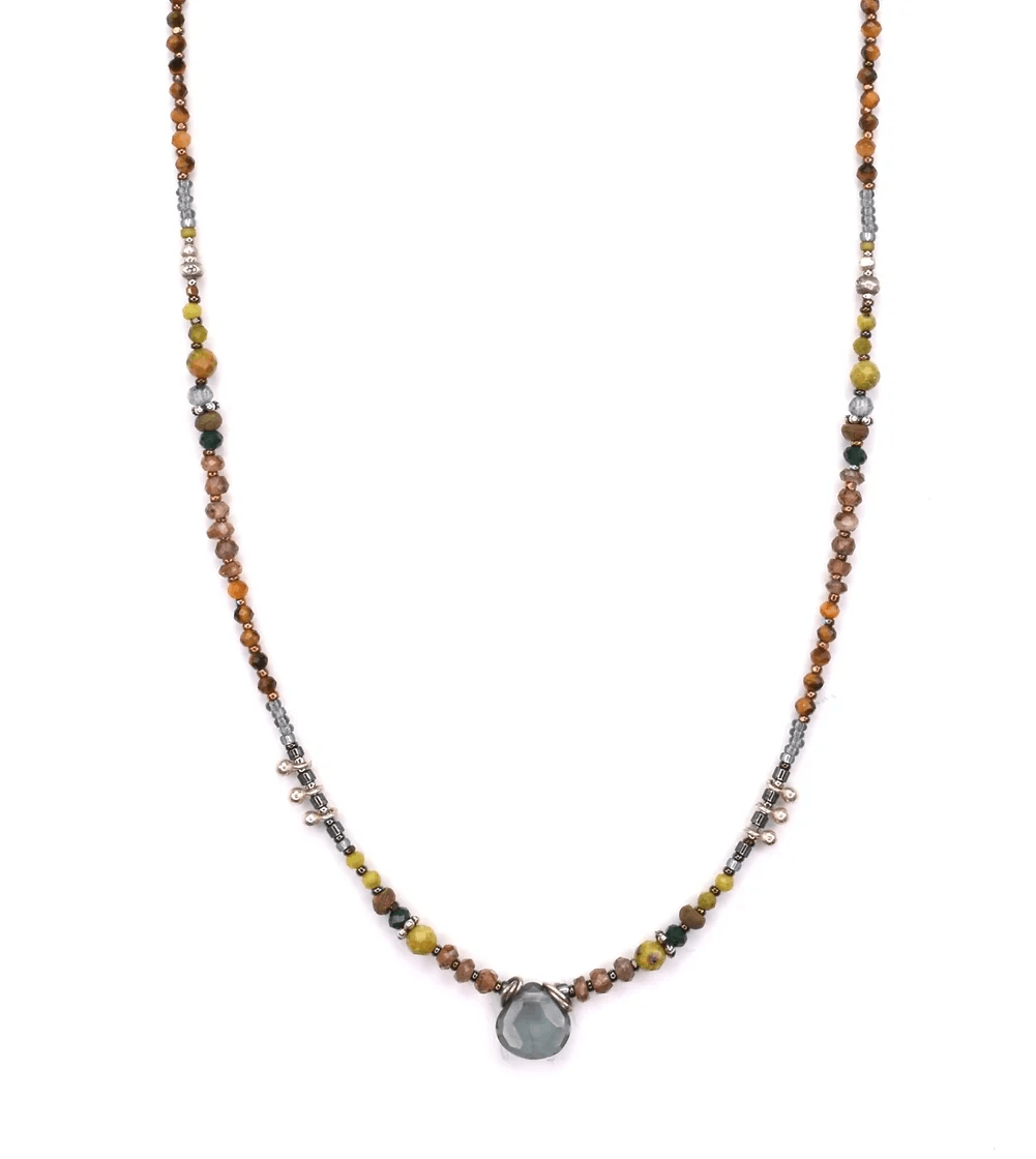 Blue Topaz, Andalusite, & Tiger Eye Necklace in Sterling Silver at PINCH