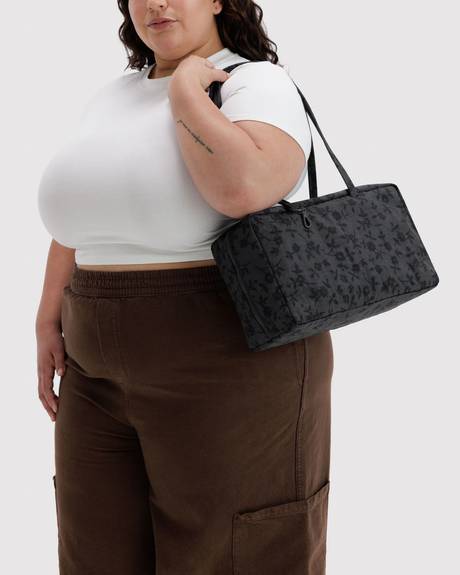 Medium Nylon Bowler Bag in Charcoal Ditsy Floral