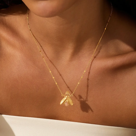 Sacred Light White Topaz Firefly Necklace in 16"