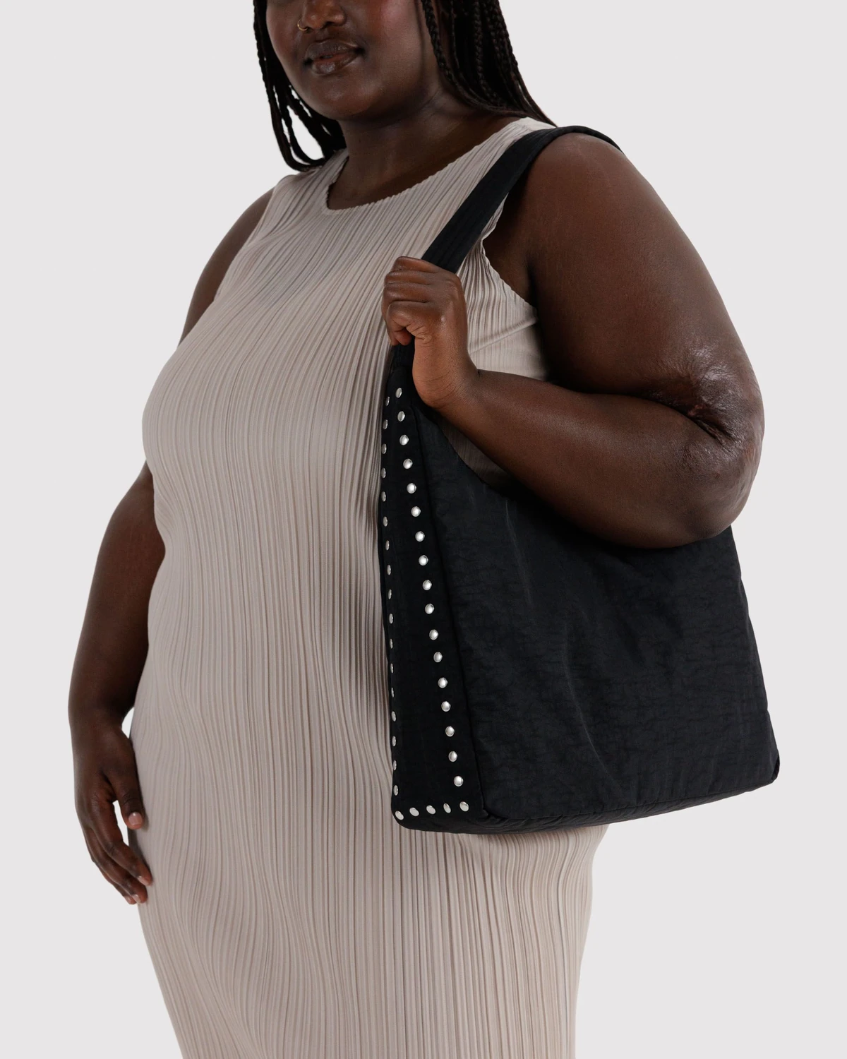 Black Nylon Shoulder Bag with Studs