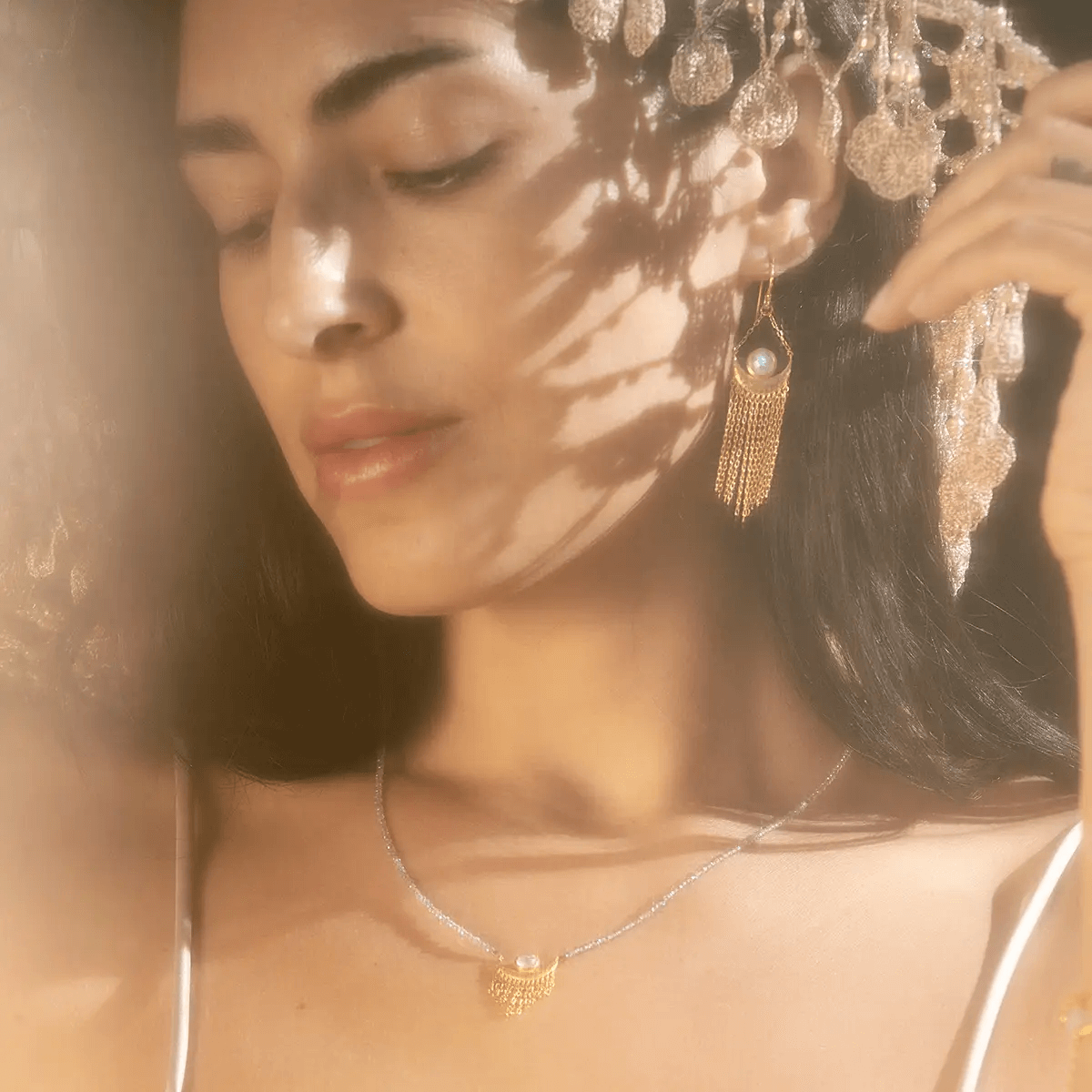 Cascade of Sunlight Moonstone Fringe Drop Earrings