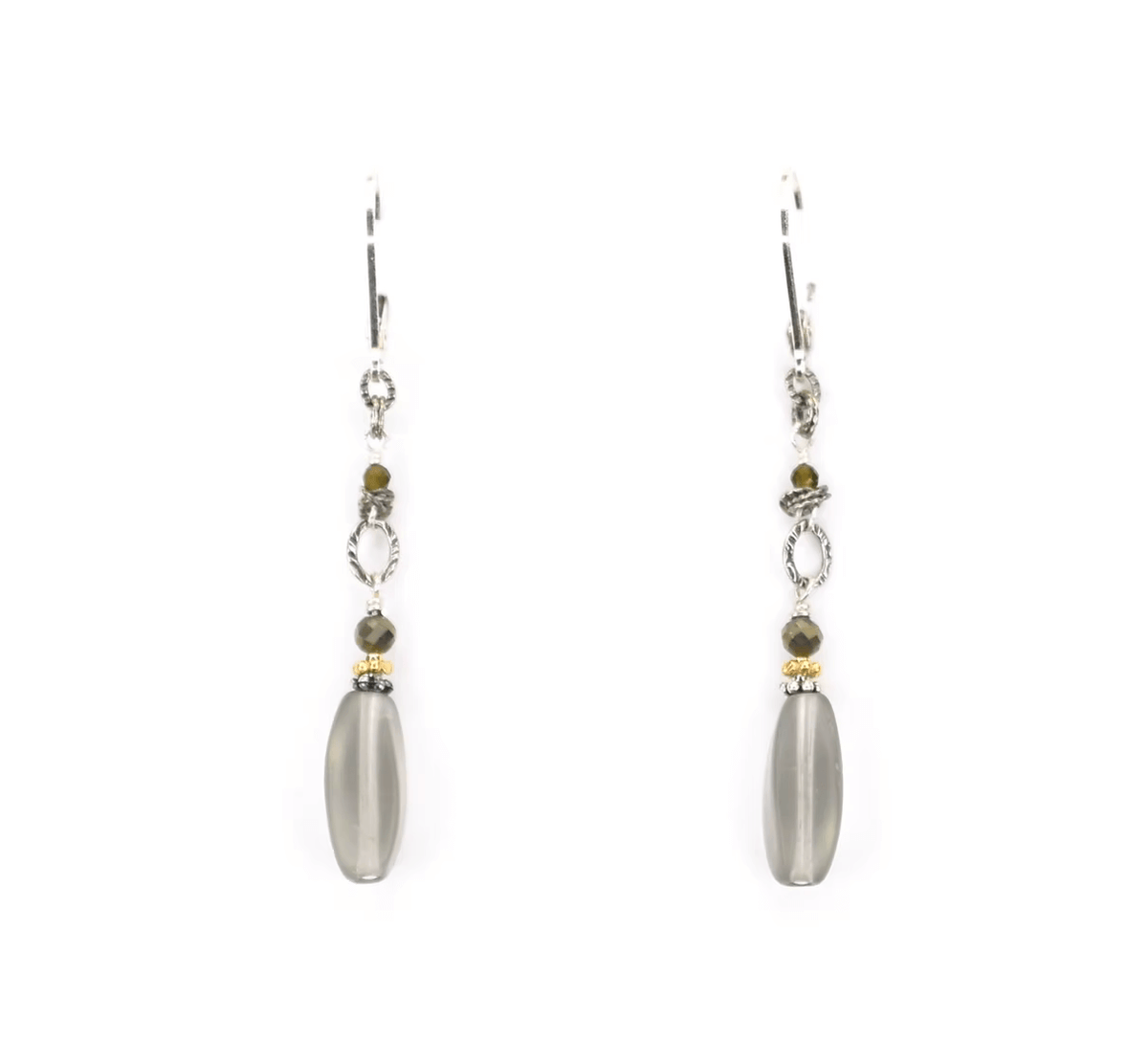 Sterling SIlver Earrings with Pyrite and Vintage German Glass Beads at PINCH