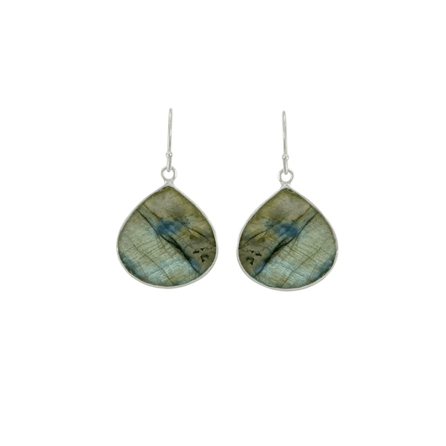 Labradorite Slab Teardrop Earrings in Sterling Silver at PINCH