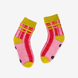 House Socks in Plaid Stripe Pink & Red L/XL