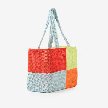 Quattro Raffia Beach Tote in Poppy Stone Blue
