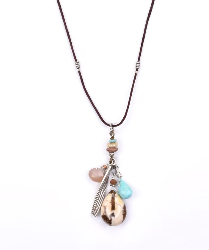 Sterling Silver, Peanut Jasper, Turquoise, Peach Moonstone Necklace