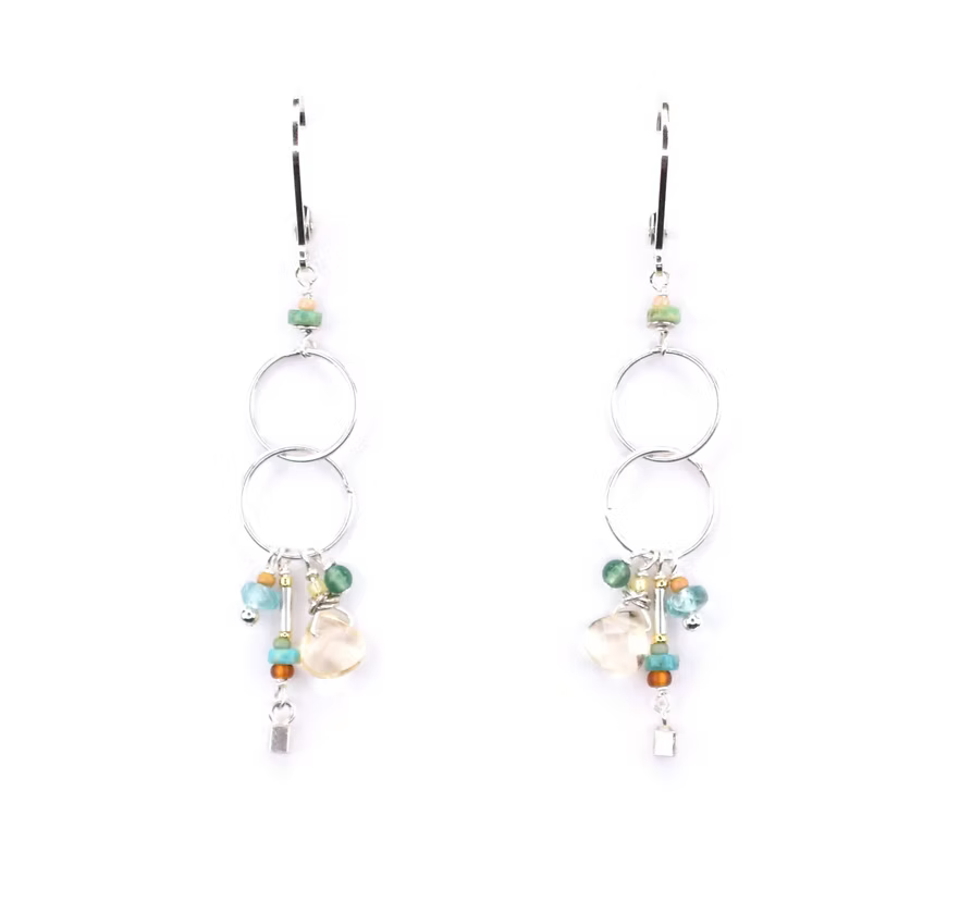 Turquoise, Apatite, Lemon Quartz Earrings in Sterling Silver