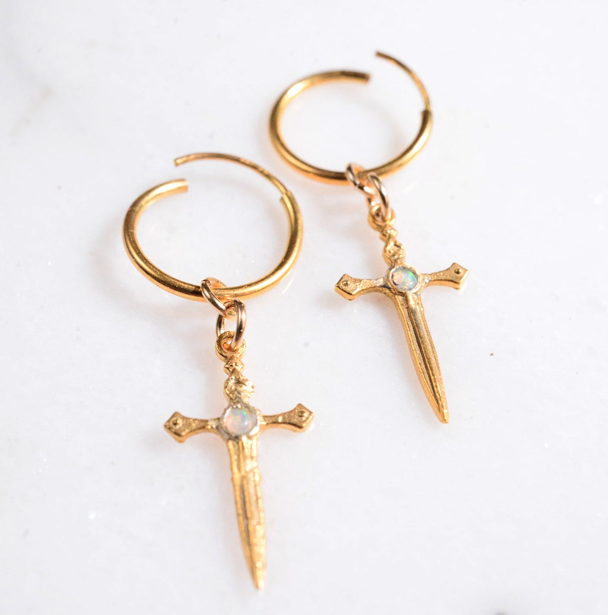 Immortal One Hoops with White Opal in Vermeil