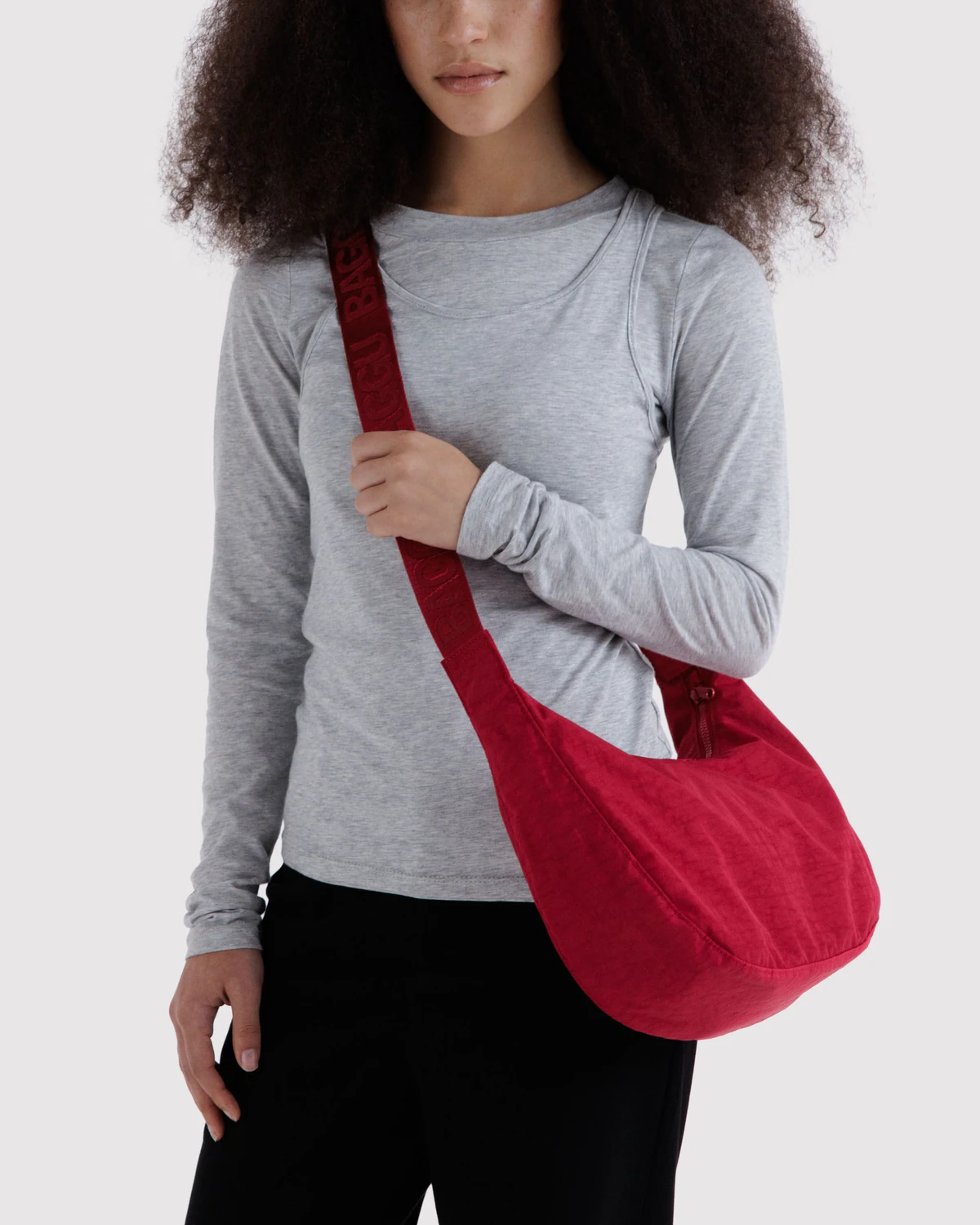 Medium Nylon Crescent Bag in Cherry