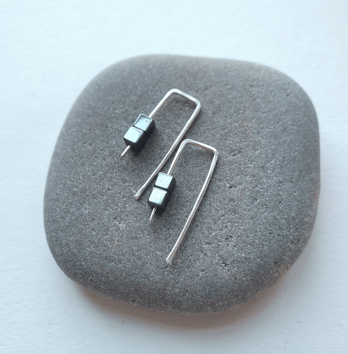 Sterling Silver Hook Earrings with Hematite at PINCH