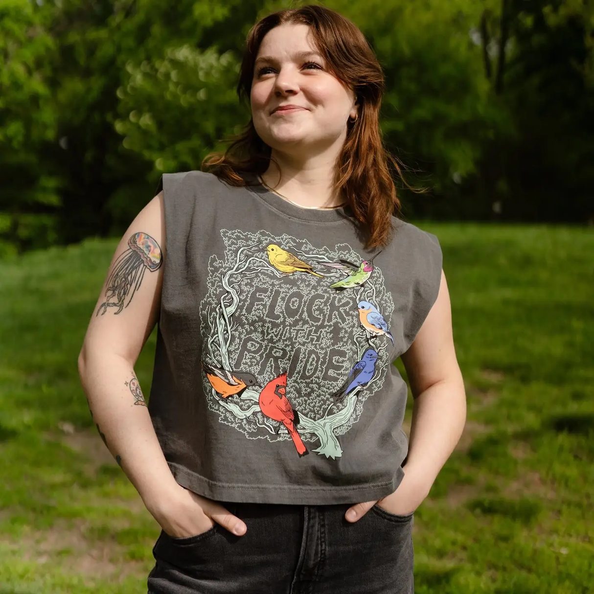 Flock with Pride Boxy Tank in Pepper