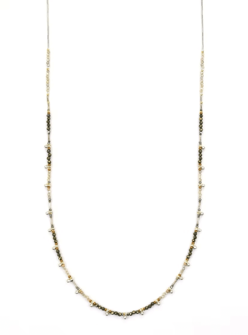 Sterling Silver Necklace with Pyrite, Zircon, and Bronze Seed Beads from Chipita at Pinch in Northampton, MA