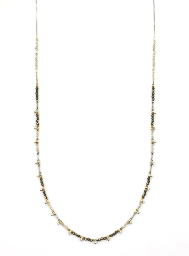Sterling Silver Necklace with Pyrite, Zircon, and Bronze Seed Beads from Chipita at Pinch in Northampton, MA