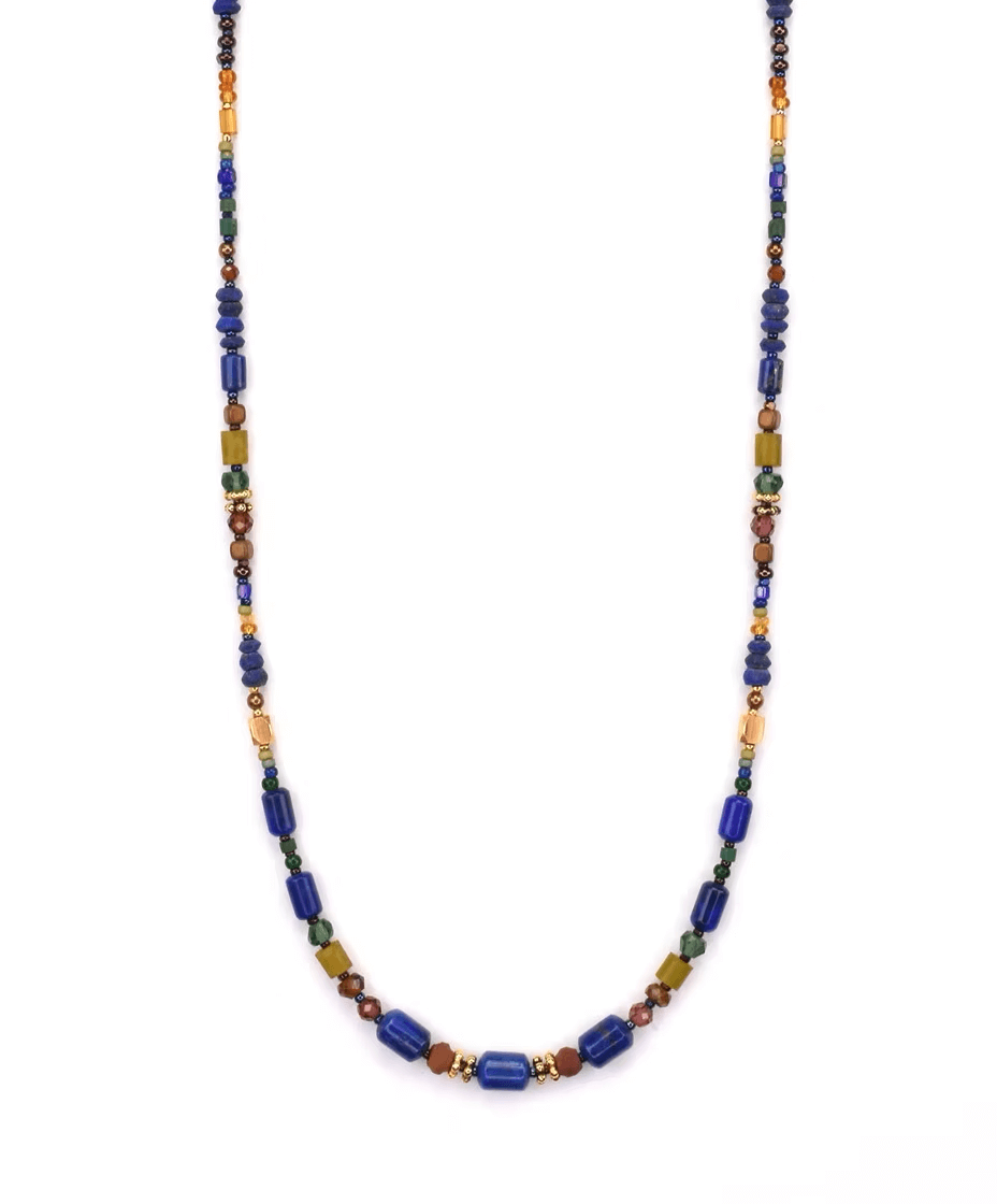 Gold Fill Necklace with Lapis, Jade, and Garnet at PINCH