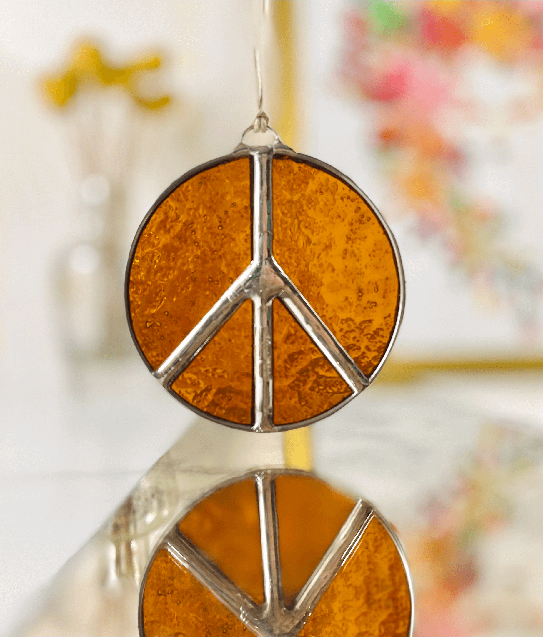 Glass Peace Sign Suncatcher in Tupelo Honey