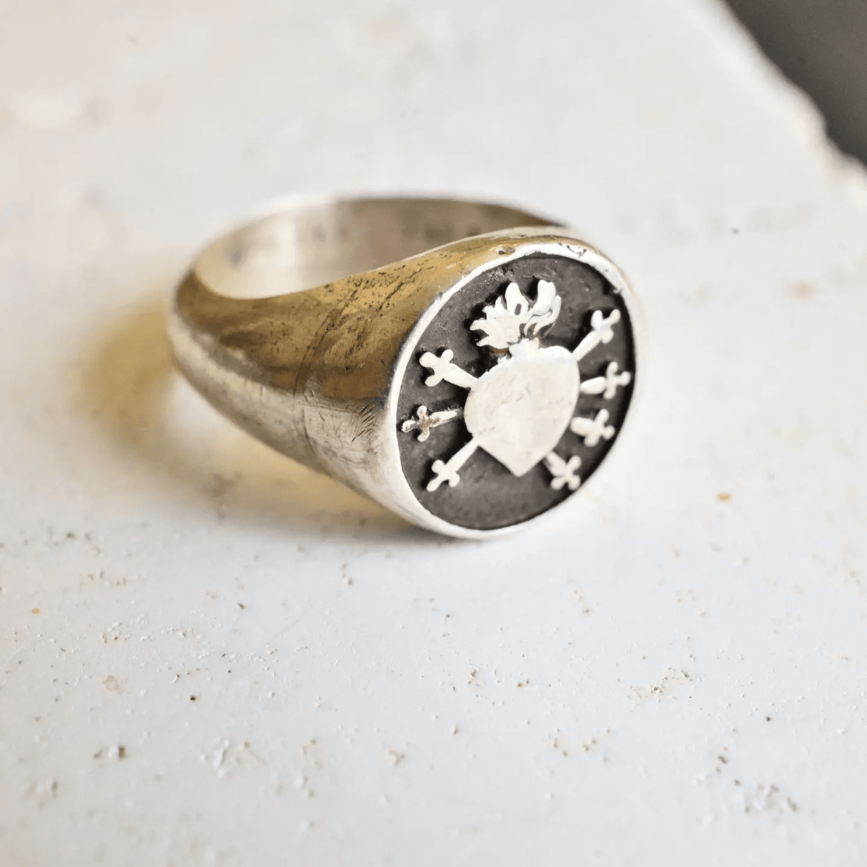 Ring Seven Sorrows Heart in Fine Silver