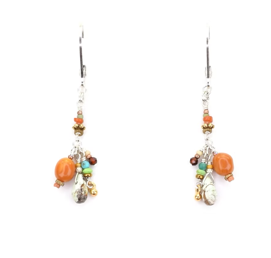 Sterling Silver, Coral, Variscite, Turquoise, Citrine Earrings