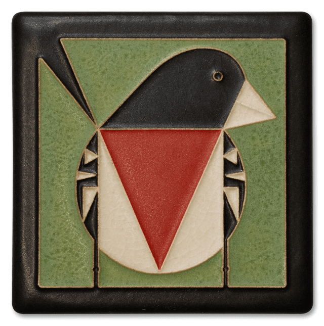 Rose-Breasted Grosbeak 4x4 Tile in Green from Motawi Tileworks at Pinch in Northampton, MA