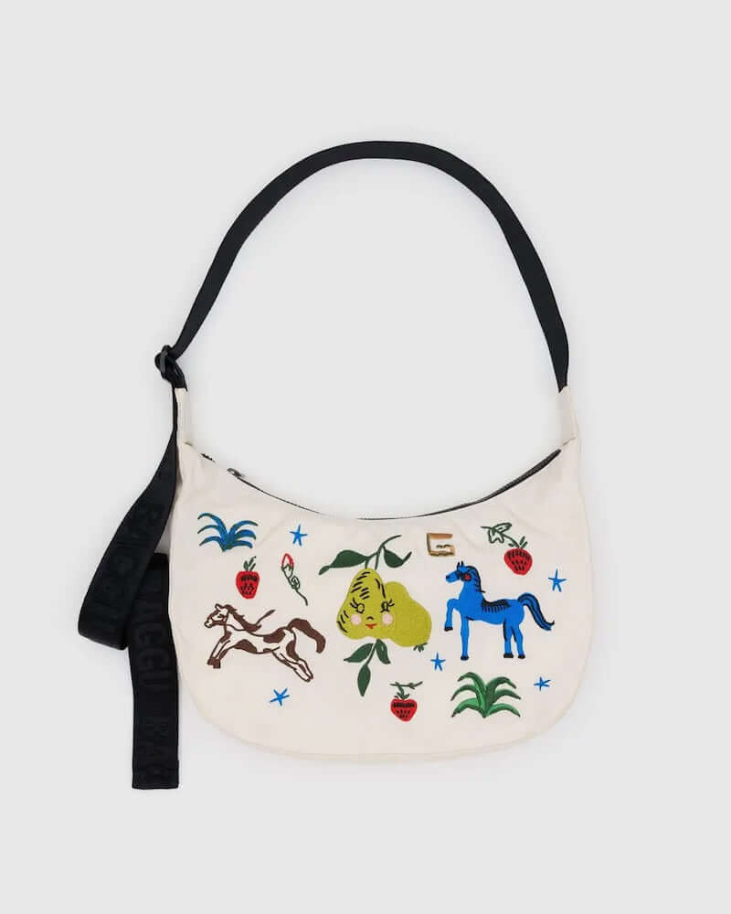 Embroidered Painted Prairie Medium Nylon Crescent Bag from Baggu at Pinch in Northampton, MA