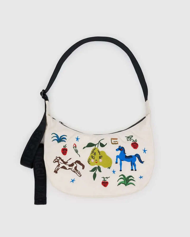 Embroidered Painted Prairie Medium Nylon Crescent Bag from Baggu at Pinch in Northampton, MA
