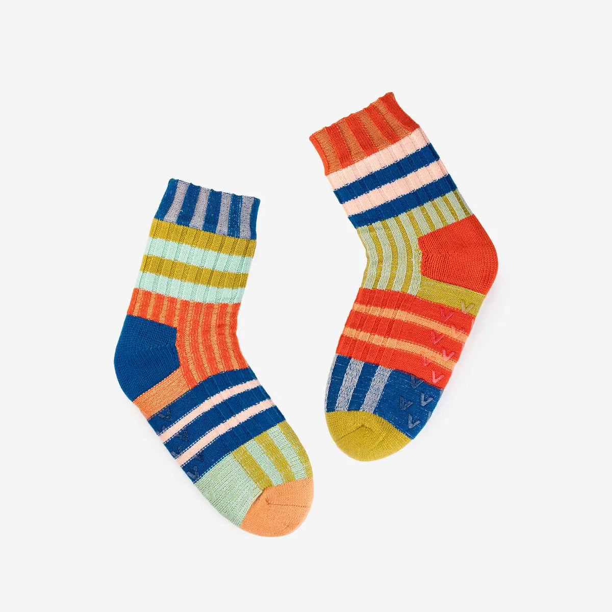 Patchwork Stripe House Socks in Rainbow S/M