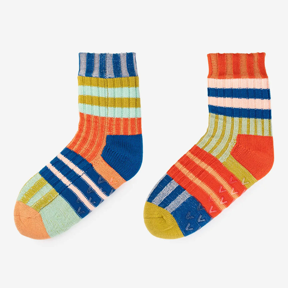 Patchwork Stripe House Socks in Rainbow L/XL