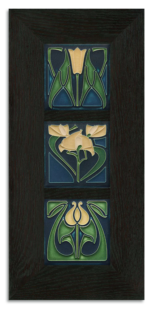 4x4 Florals Framed Tile Set in Indigo from Motawi Tileworks at Pinch in Northampton, MA