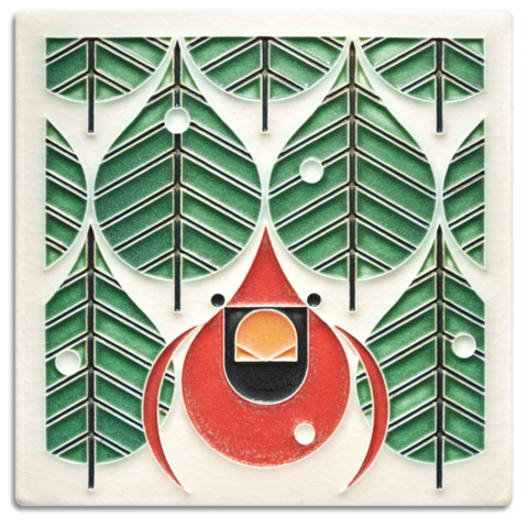 6x6 Coniferous Cardinal Tile (Charley Harper) by Motawi Tileworks - Motawi Tileworks - Tile - [PINCH]