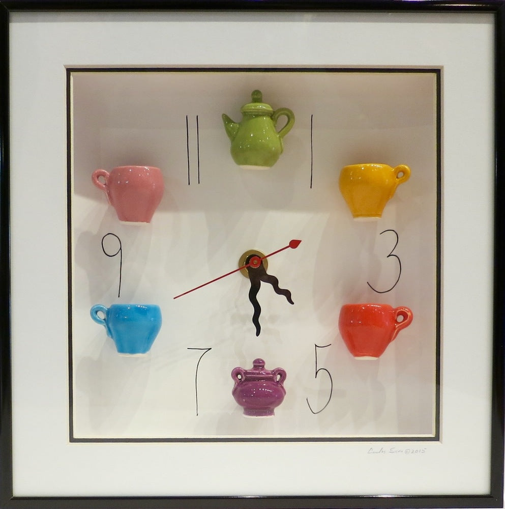 10x10 Clock, with Light Green Teapot and Black Frame by Carlos Silva/Centuries Clayworks - Carlos Silva - Clock - [PINCH]