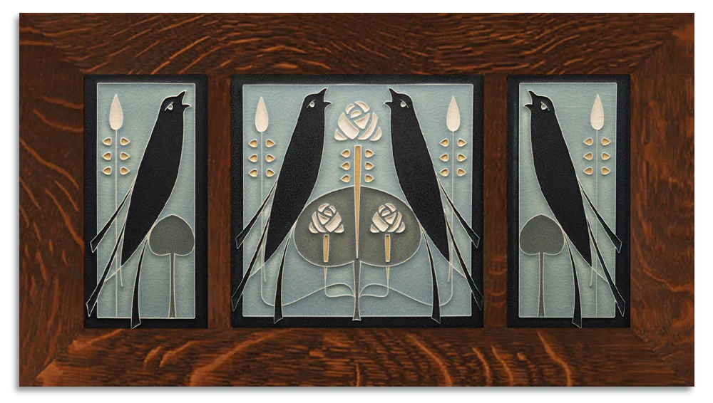 4x8 & 8x8 Songbirds Framed Tile Set in Grey Blue from Motawi Tileworks at Pinch in Northampton, MA