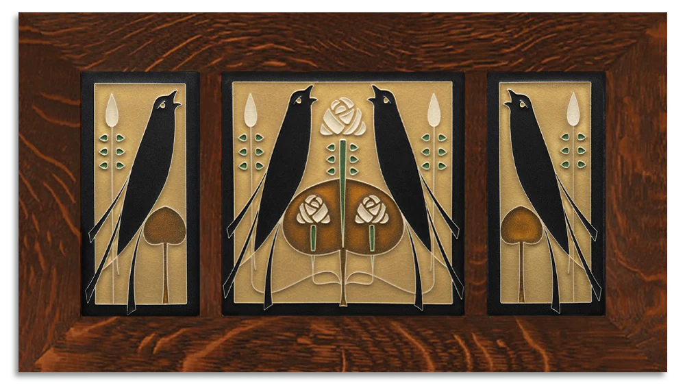 4x8 & 8x8 Songbirds Framed Tile Set in Golden from Motawi Tileworks at Pinch in Northampton, MA