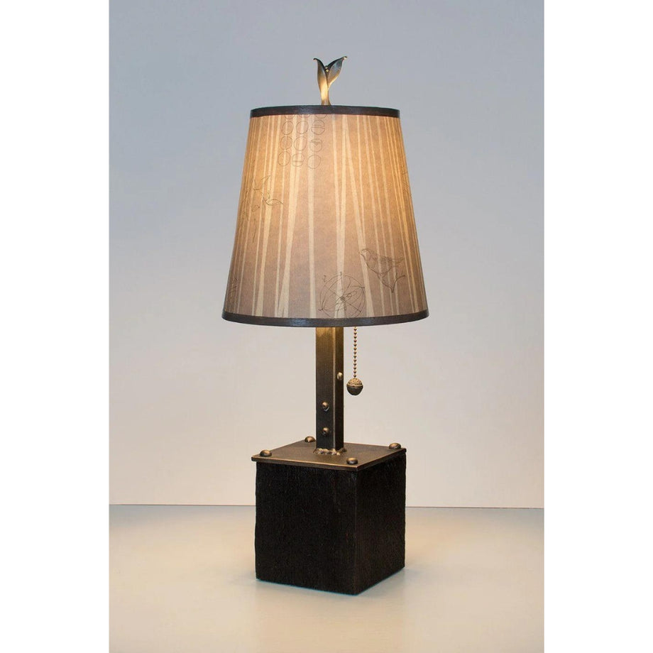Steel Table Lamp on Reclaimed Wood with Small Drum Shade in Birch Line –  PINCH